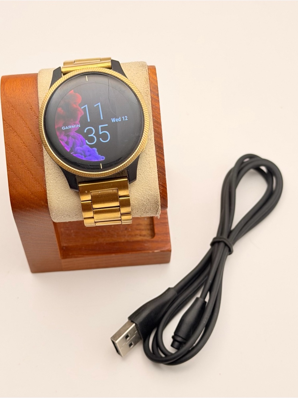 Garmin Venu, Tested, Gold/Black, Charger Included, Stainless Steel Band